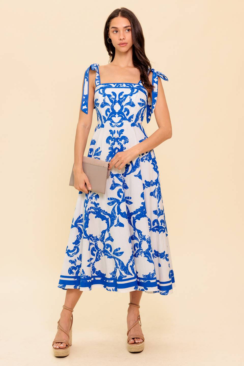 SUNNY DAYS - WHITE & BLUE MIDI DRESS - Image 2