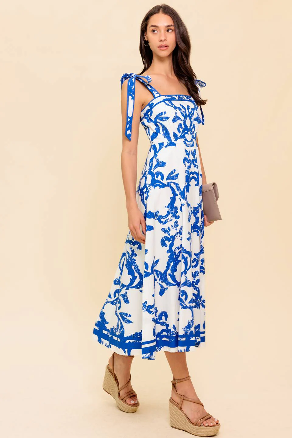 SUNNY DAYS - WHITE & BLUE MIDI DRESS - Image 6