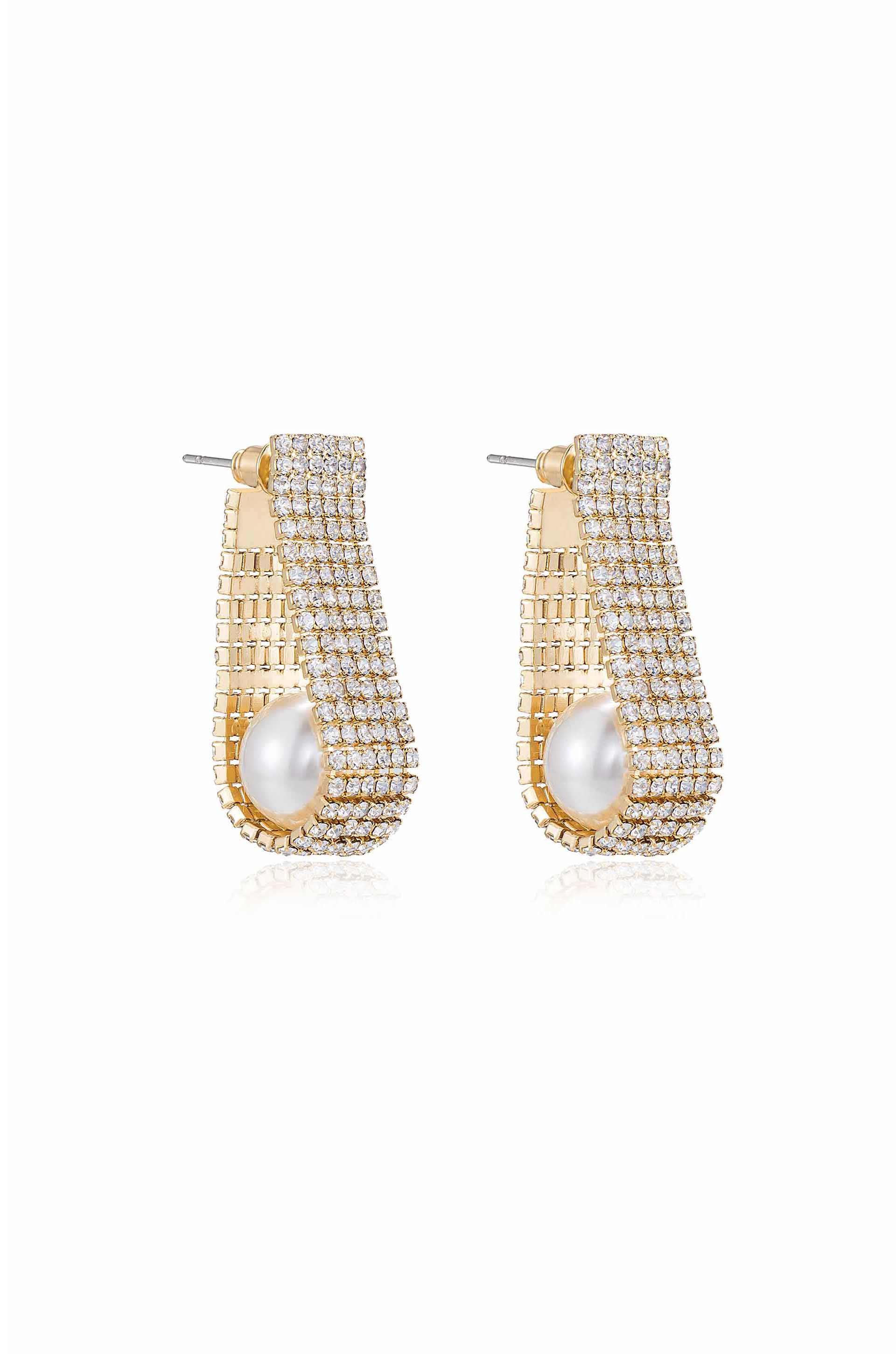 Swaddled Pearl Crystal Teardrop Earrings - Image 4