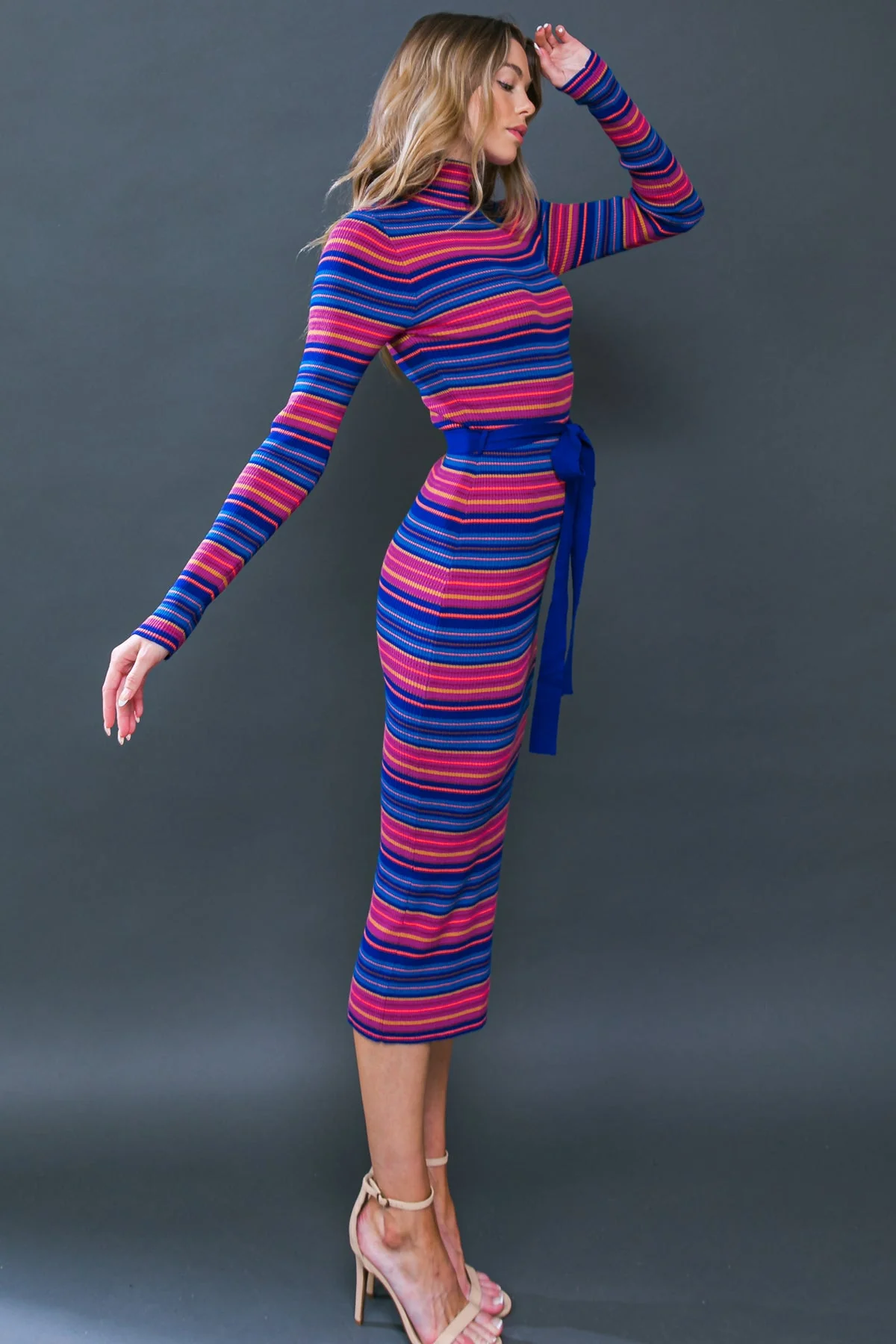 SWEATER WEATHER MIDI DRESS - BLUE & FUCHSIA STRIPE - Image 5