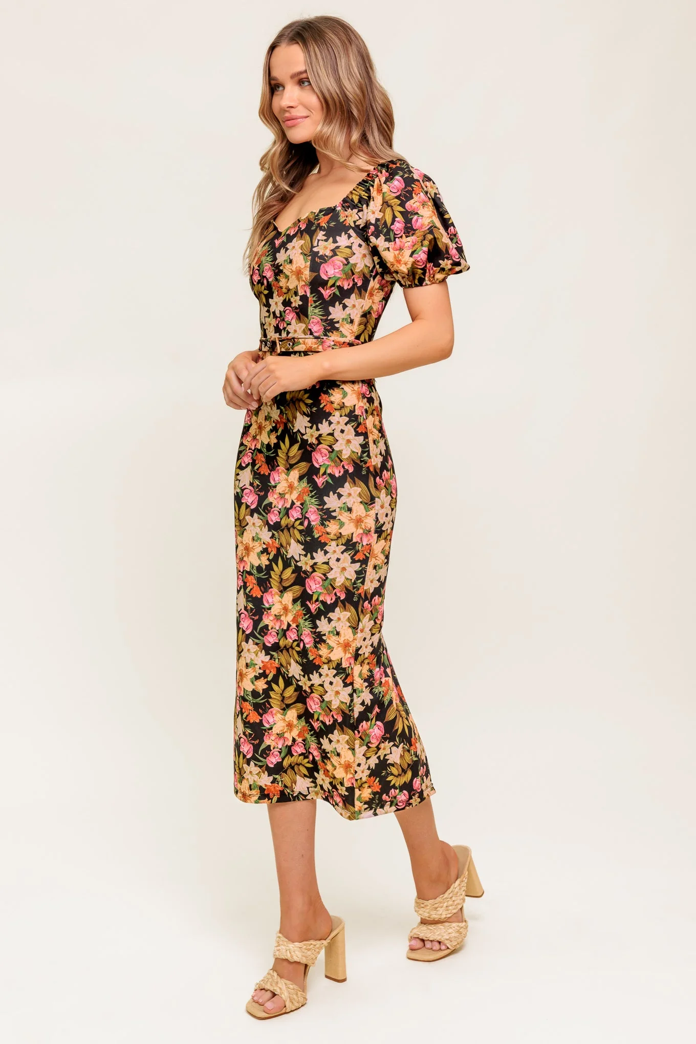 SWEET AT HEART MIDI DRESS - BLACK FLORAL FITTED DRESS - Image 7