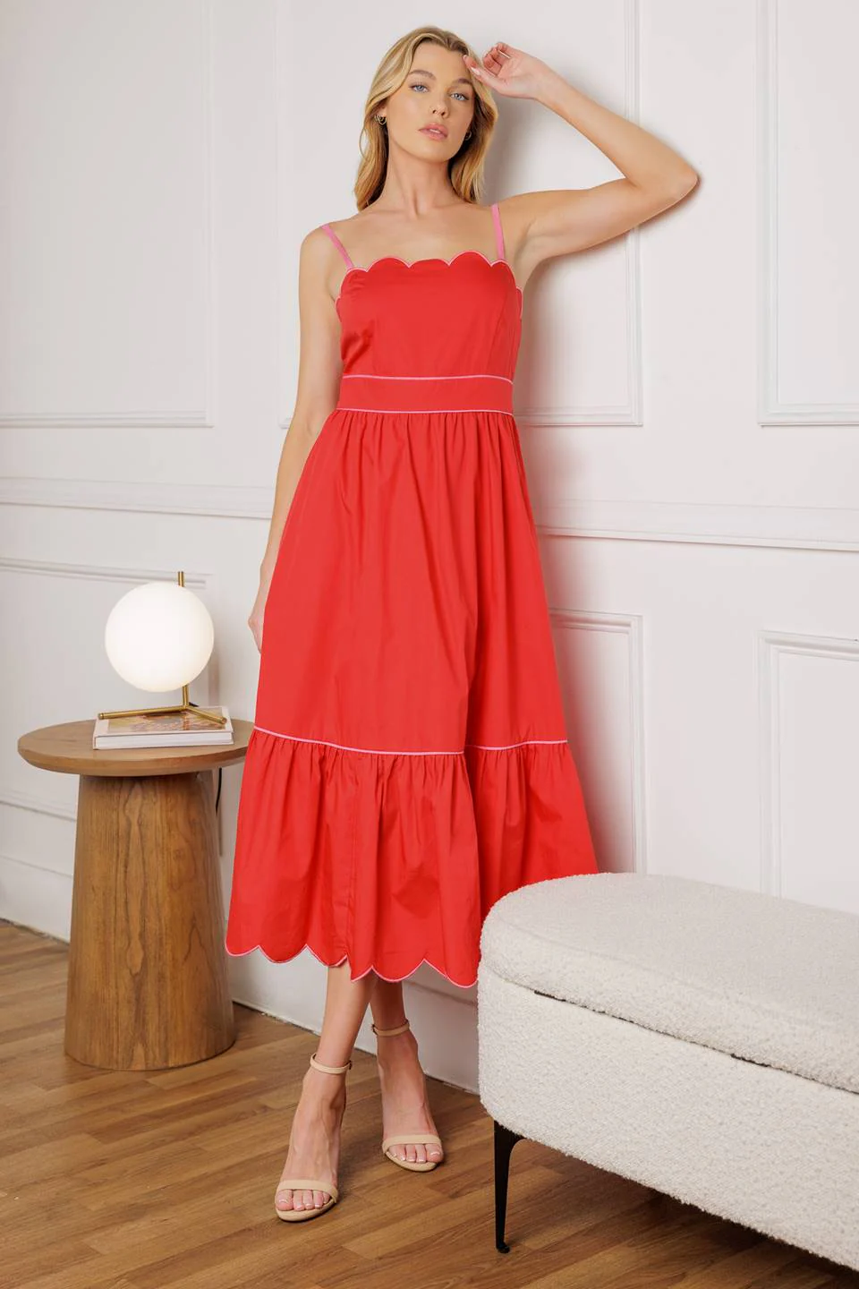 SWEET DREAMS - RED & PINK - SCALLOPED EDGE MIDI DRESS - Image 7
