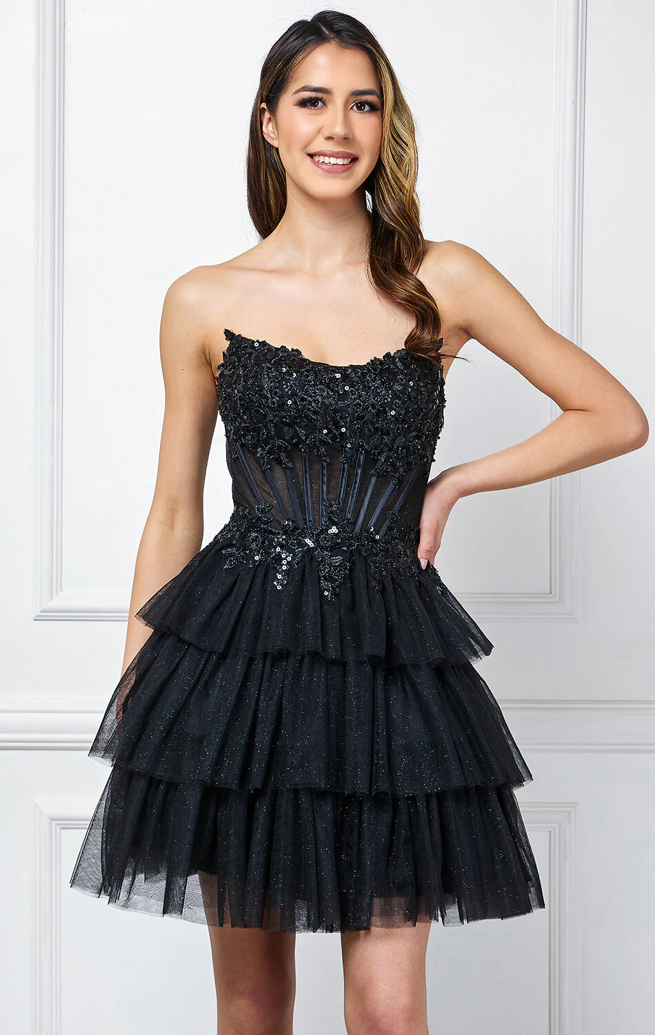 TANSY MINI DRESS - FLORAL LACE STRAPLESS COCKTAIL DRESS - Image 2