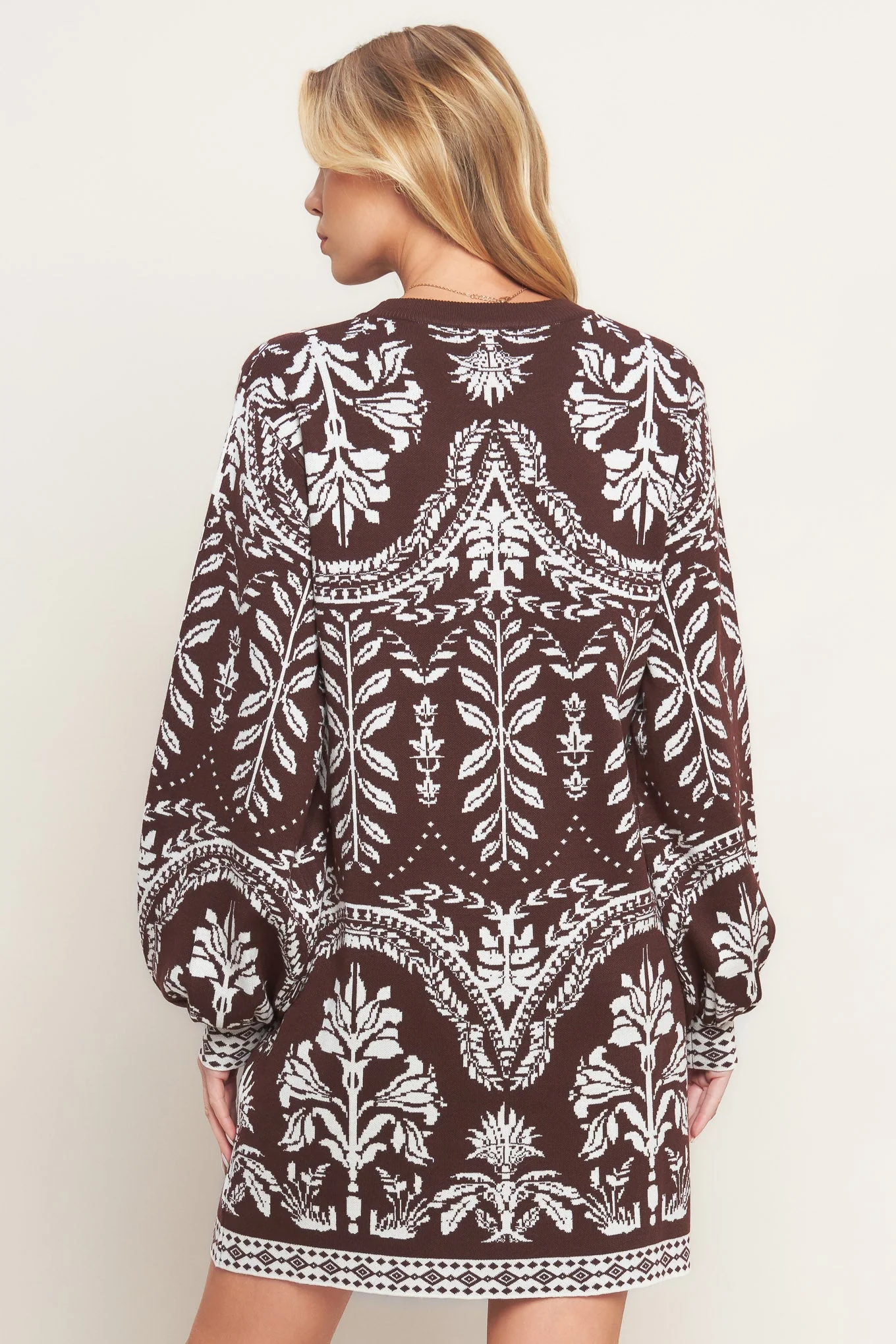 TERRA TAPESTRY BROWN SWEATER KNIT MINI DRESS - Image 4