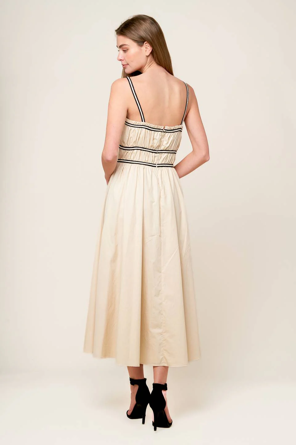 TERRIFIC TIMING BLACK TRIM IVORY MIDI DRESS - Image 2