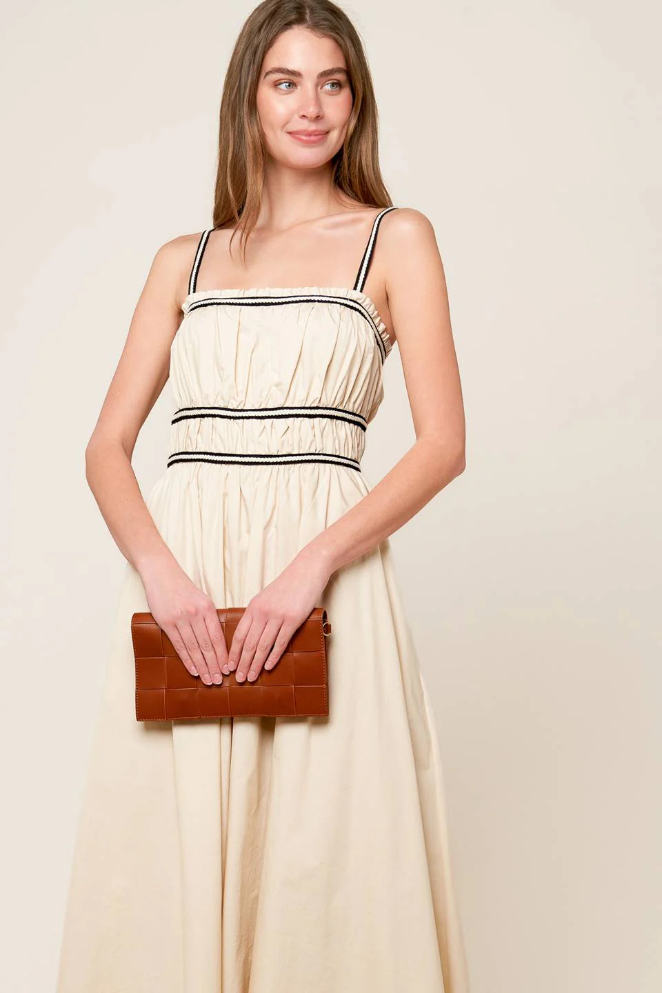 TERRIFIC TIMING BLACK TRIM IVORY MIDI DRESS - Image 4