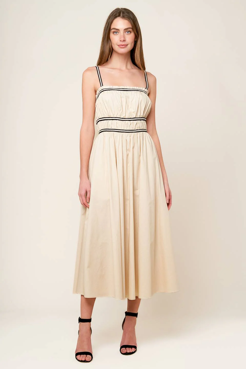 TERRIFIC TIMING BLACK TRIM IVORY MIDI DRESS - Image 5