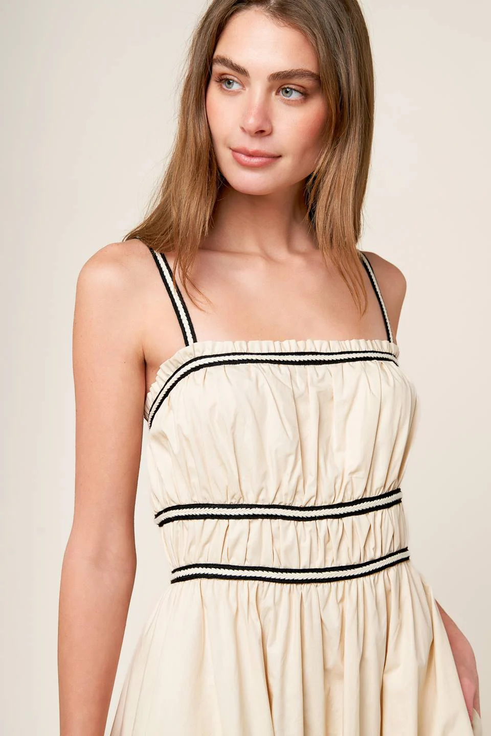 TERRIFIC TIMING BLACK TRIM IVORY MIDI DRESS - Image 6