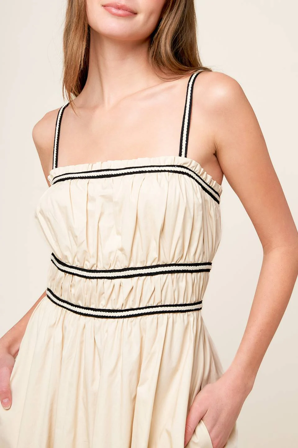 TERRIFIC TIMING BLACK TRIM IVORY MIDI DRESS - Image 7
