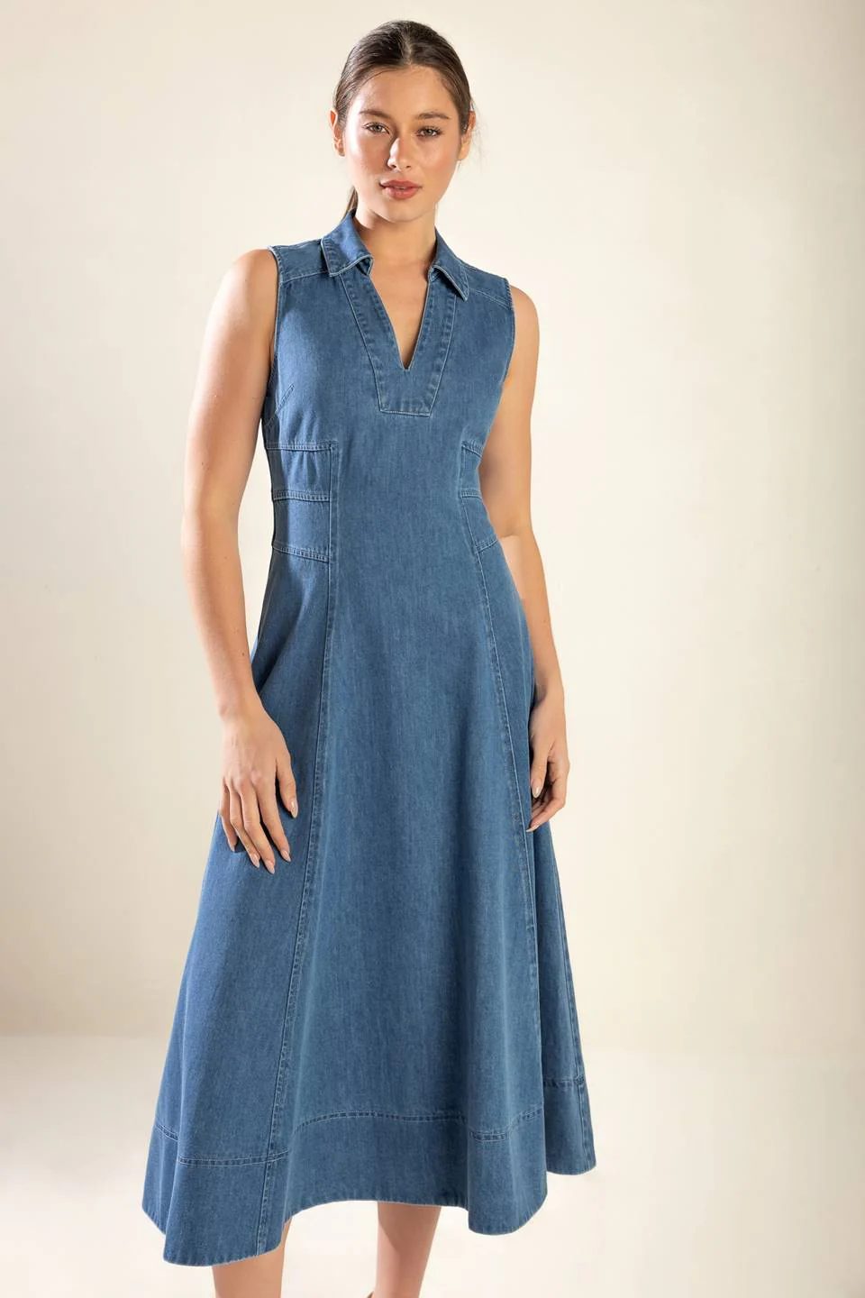 THE GENEVIEVE DENIM MIDI DRESS - Image 3