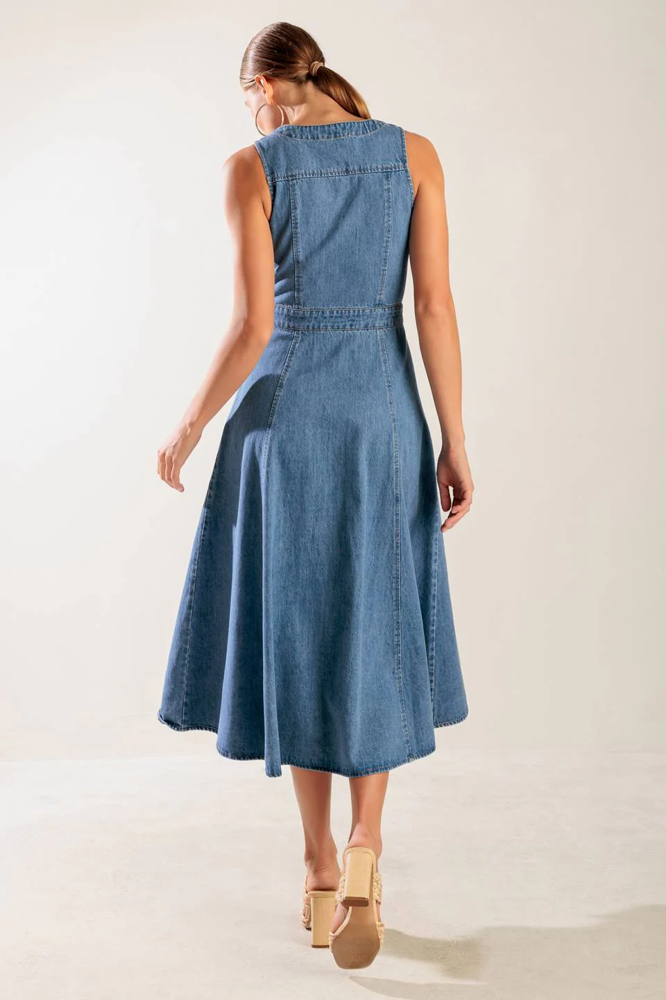 THE JOURNEY BEGINS BLUE DENIM MIDI DRESS - Image 2
