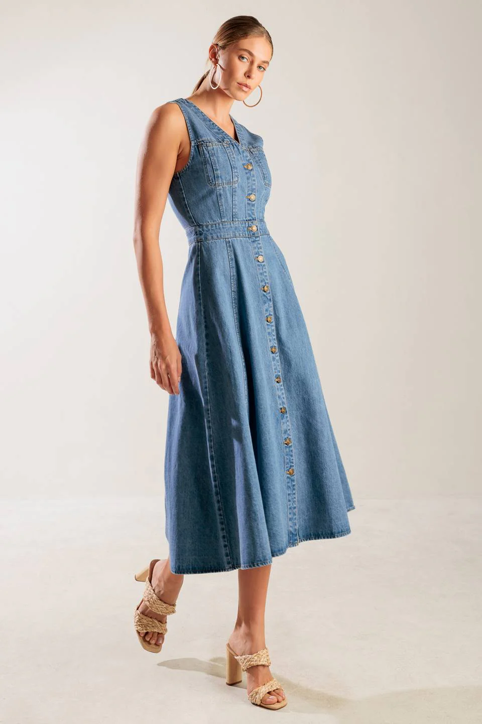 THE JOURNEY BEGINS BLUE DENIM MIDI DRESS - Image 5