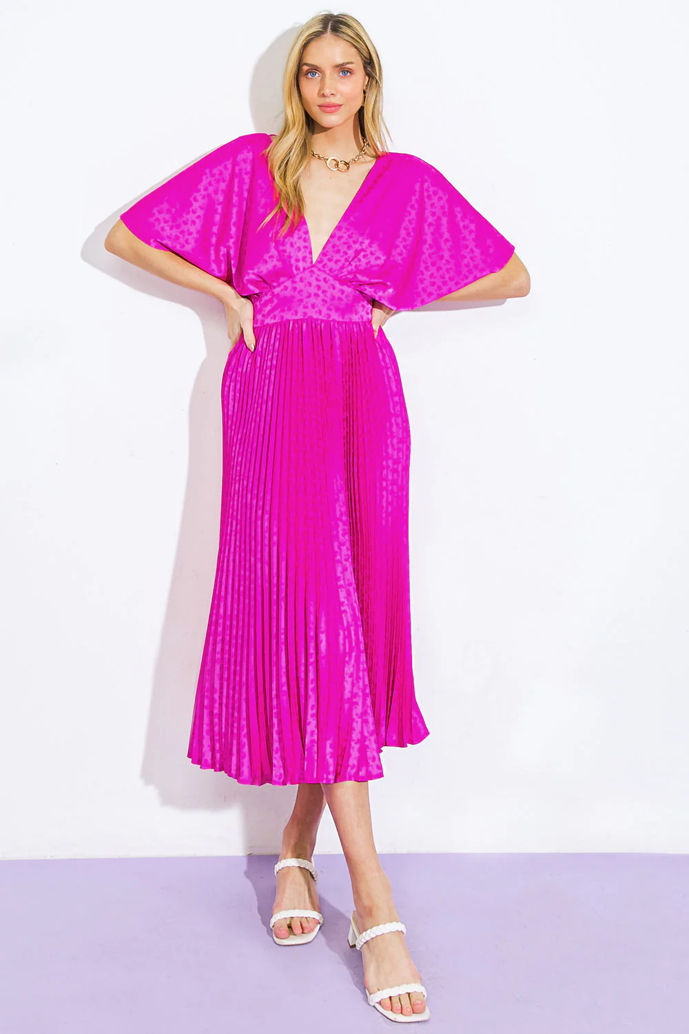 TIMELESS REPEAT - PLEATED SATIN MIDI DRESS - Image 2