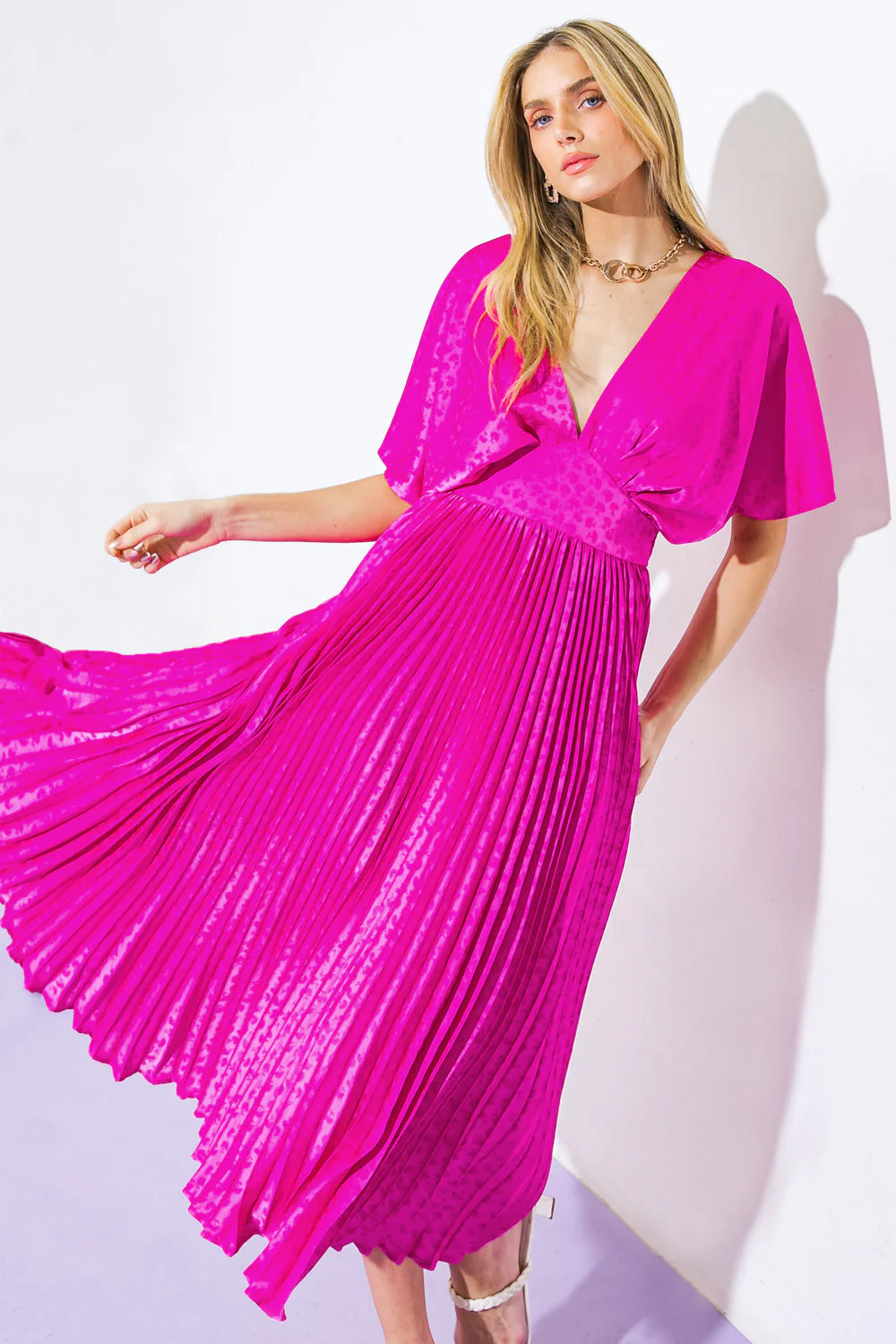 TIMELESS REPEAT - PLEATED SATIN MIDI DRESS - Image 6