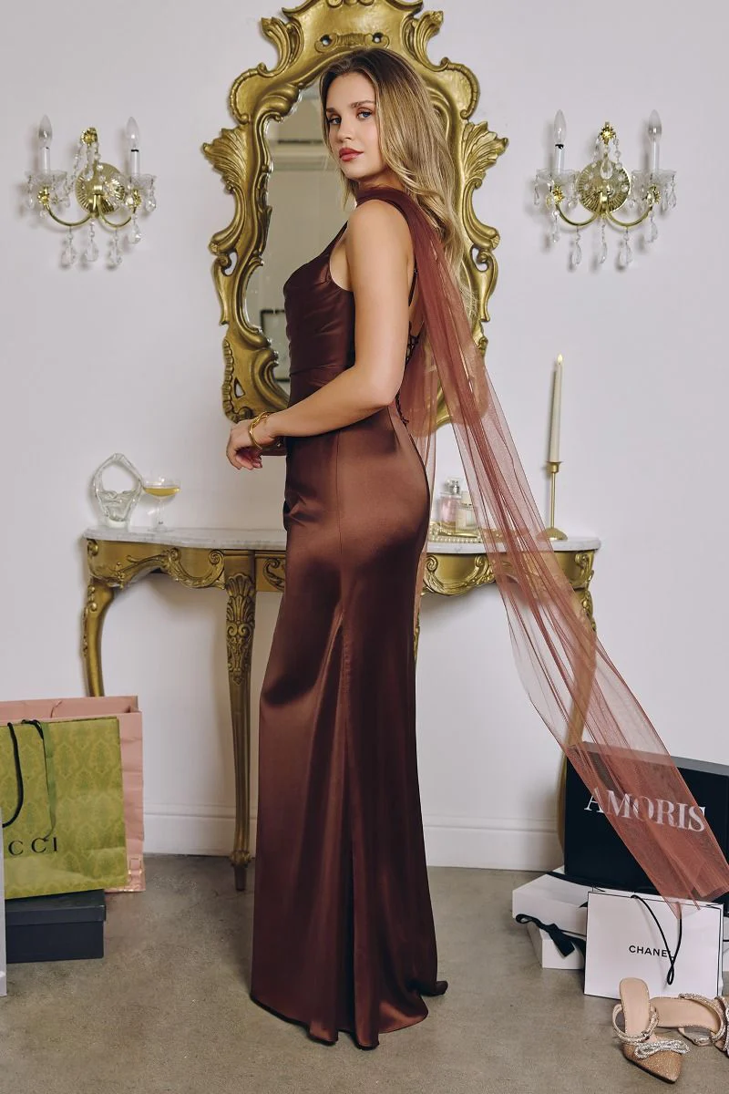 Toby Maxi - Satin Dress with Lace Up Back & Scarf - Image 12
