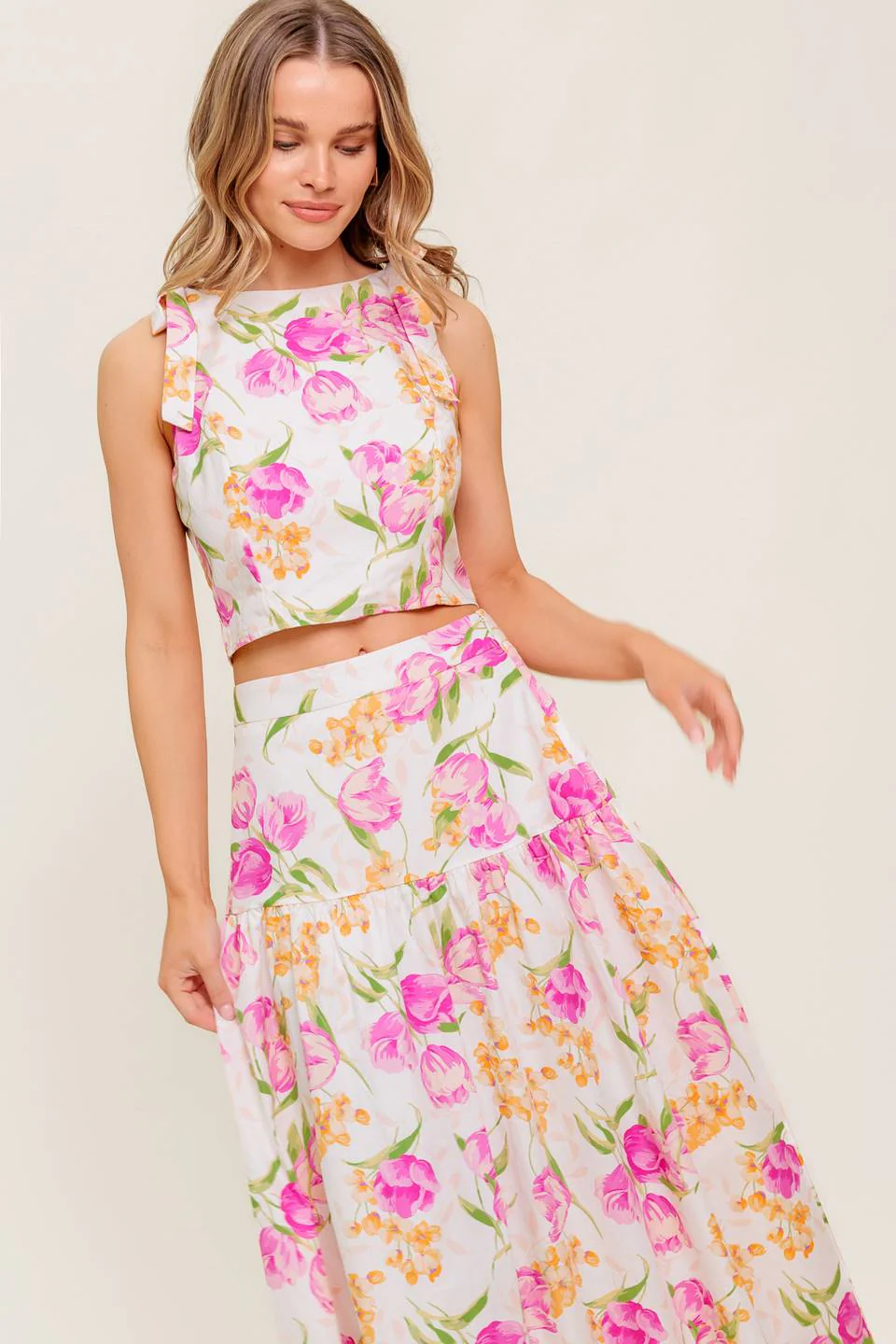 PINK TULIP GARDEN - TOP & MIDI SKIRT SET - Image 5