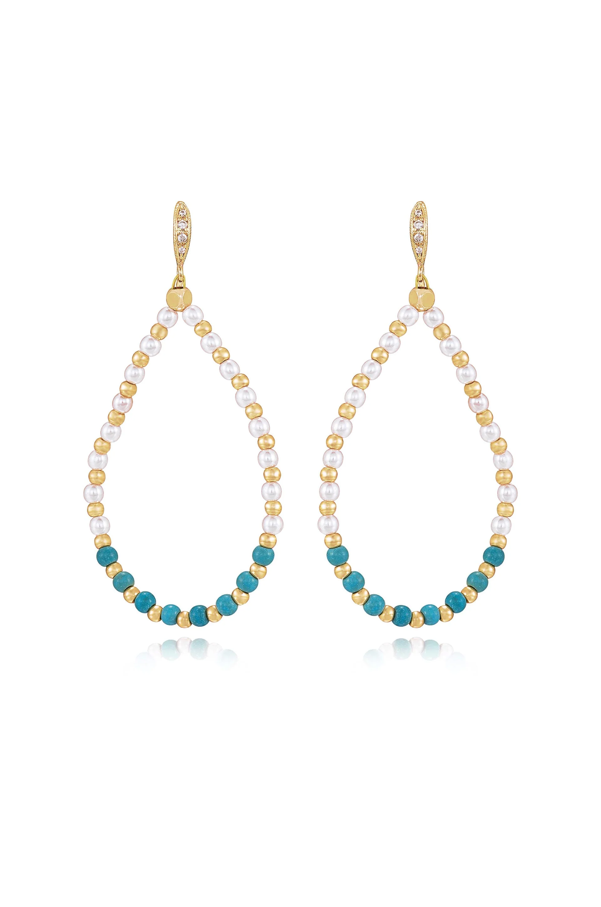 Turquoise and Pearl Teardrop Earrings - Image 2