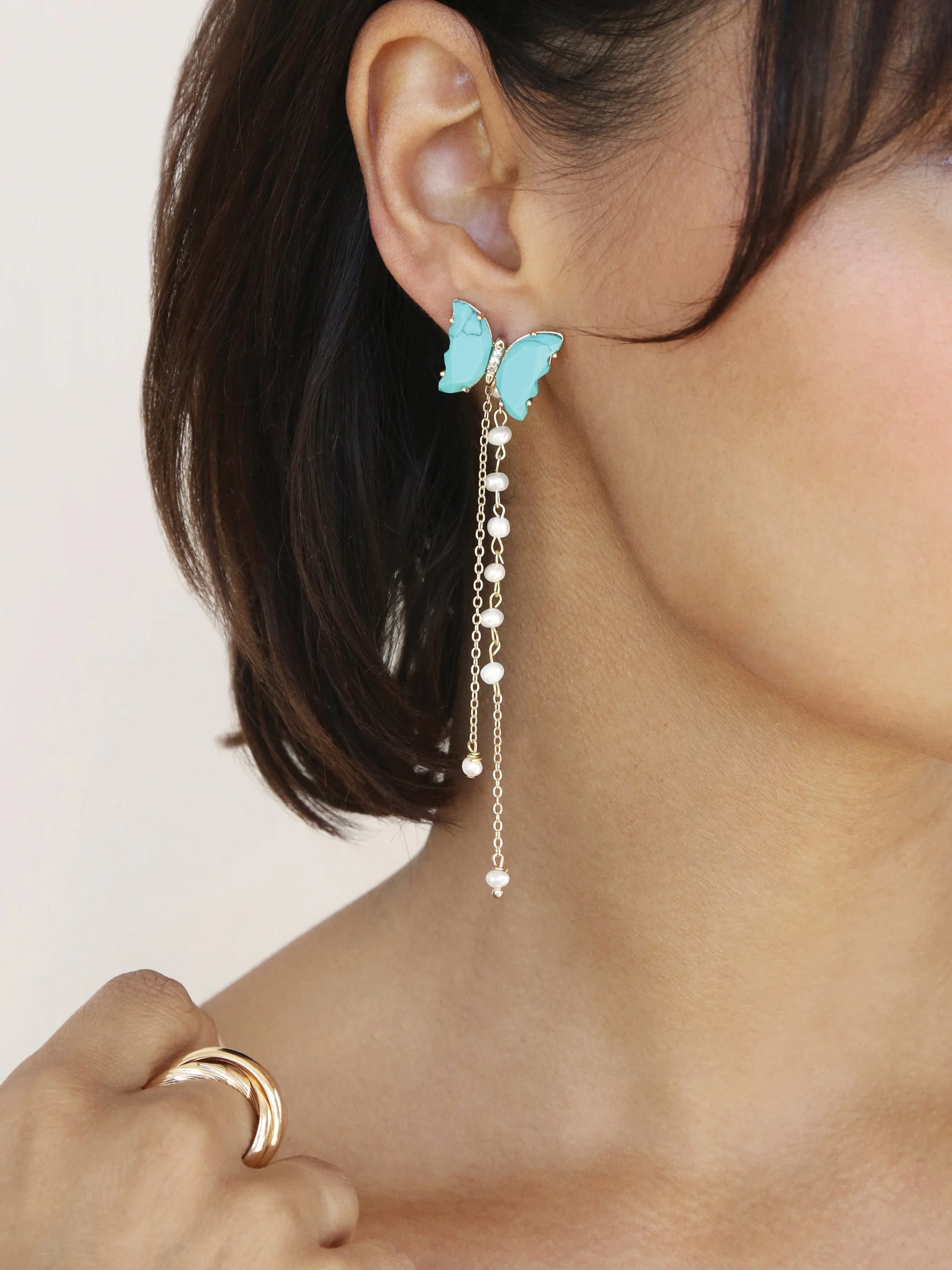 Turquoise Butterfly Dangle Earrings - Image 6