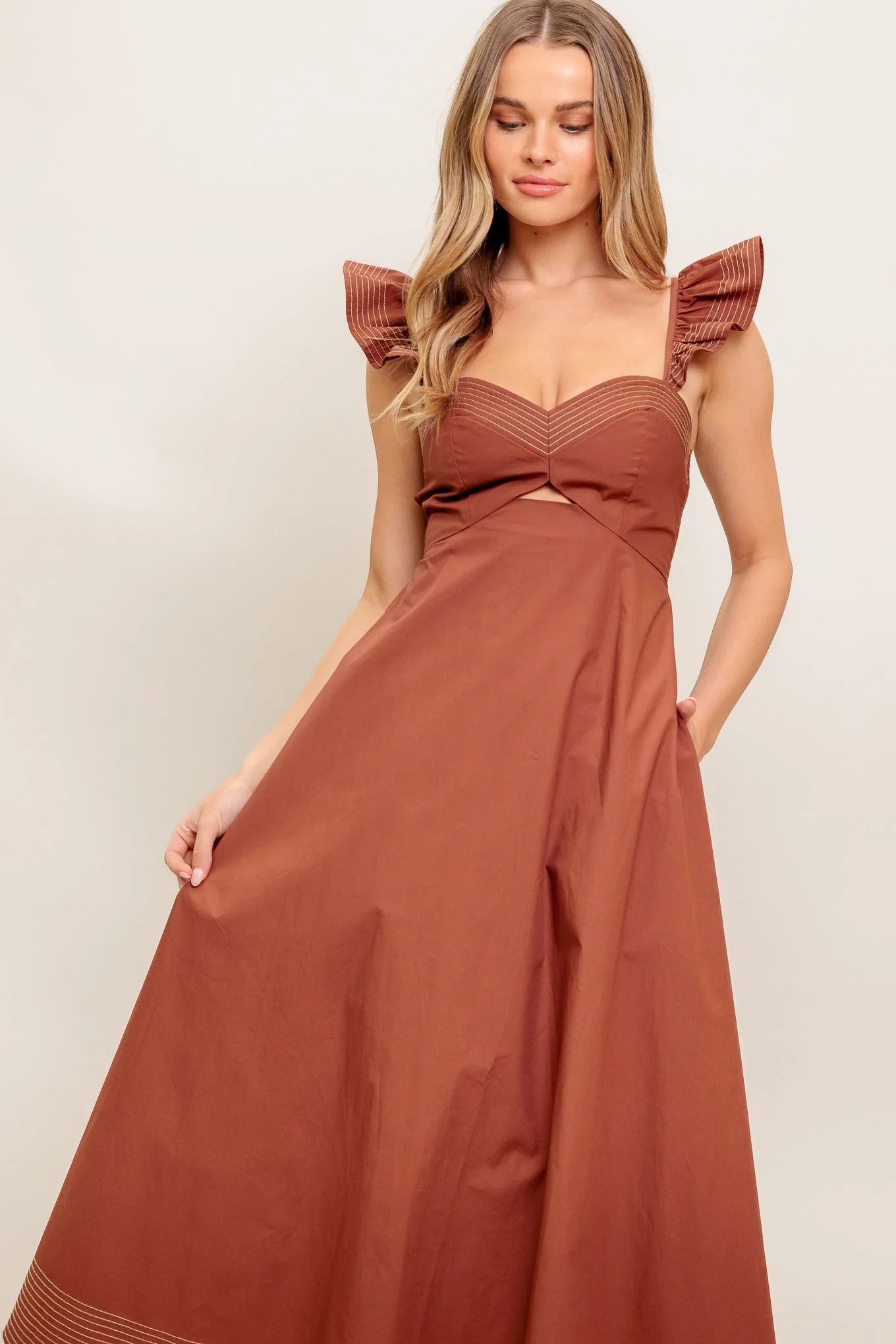 TUSCAN SUNSET COGNAC MIDI DRESS - Image 4