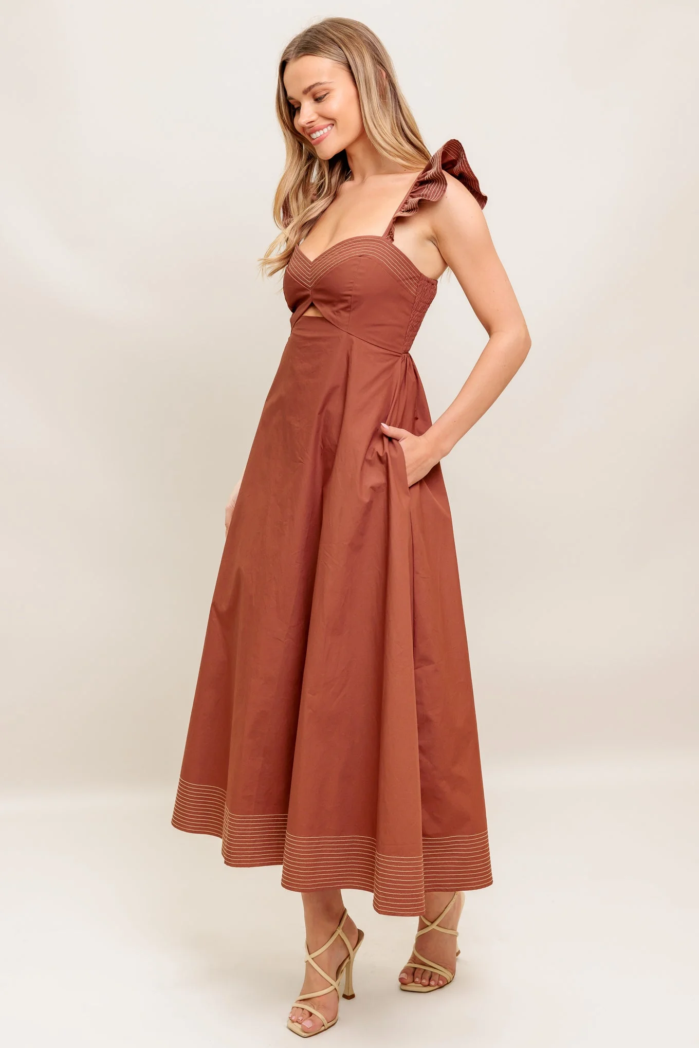 TUSCAN SUNSET COGNAC MIDI DRESS - Image 6