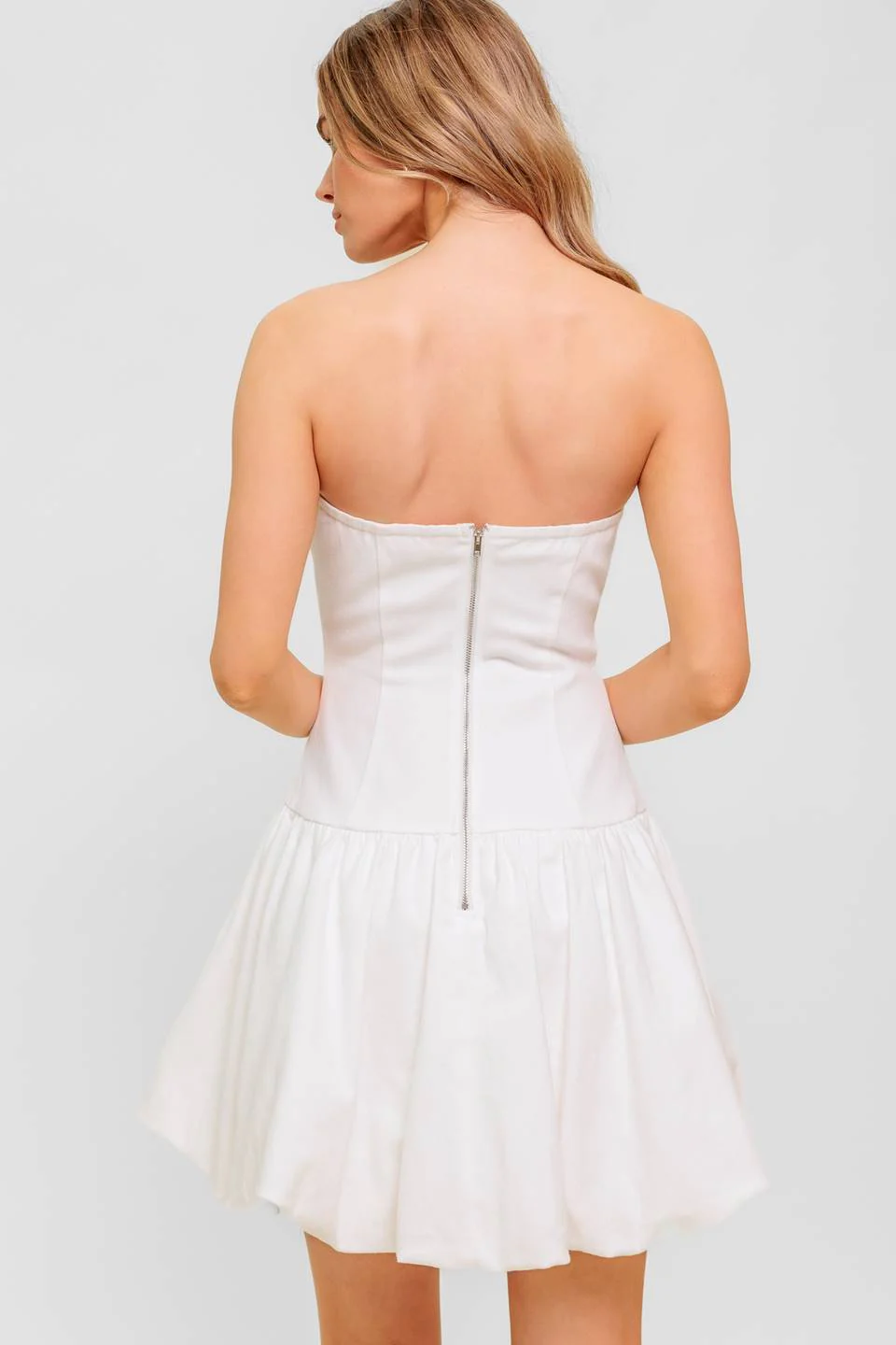 TWILIGHT WISH - WHITE DENIM BUBBLE HEM MINI DRESS - Image 2