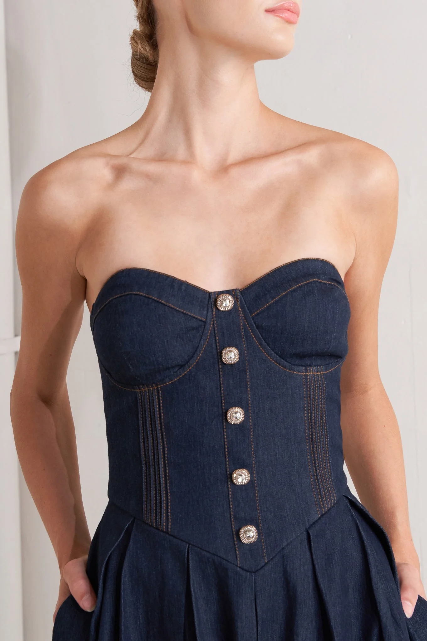 URBAN CORSET DENIM MIDI DRESS - Image 5