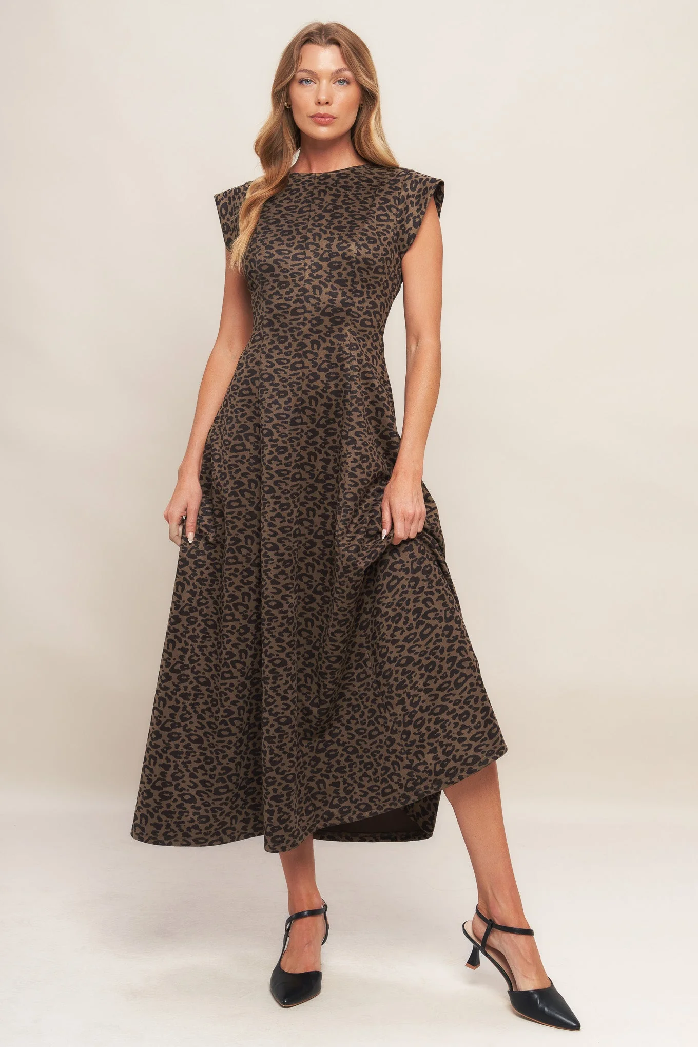URBAN JUNGLE BROWN LEOPARD SUEDED KNIT MIDI DRESS - Image 4