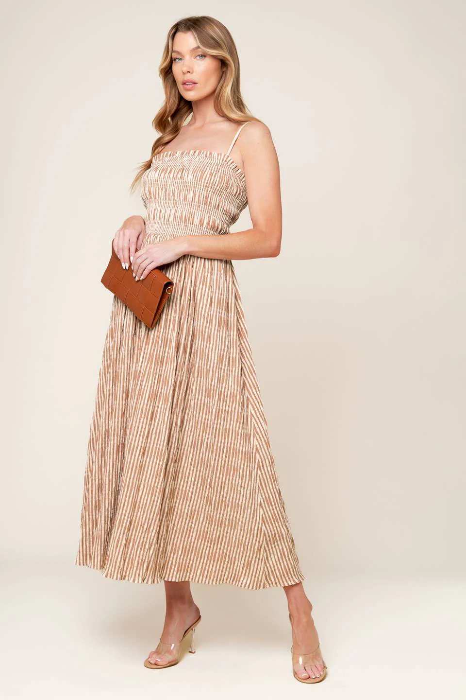 VALHALLA BROWN STRIPED MIDI DRESS - Image 3