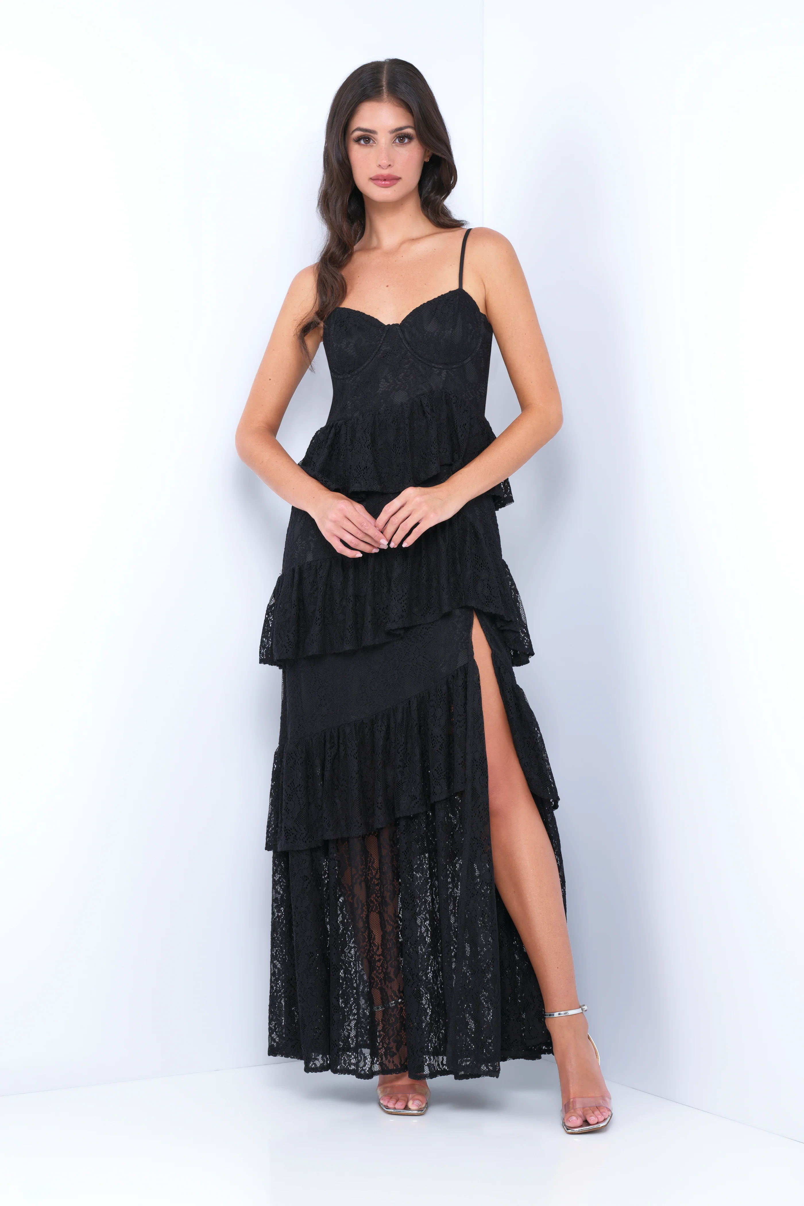 Vanna Lace Tiered Maxi Dress - Black - Image 2