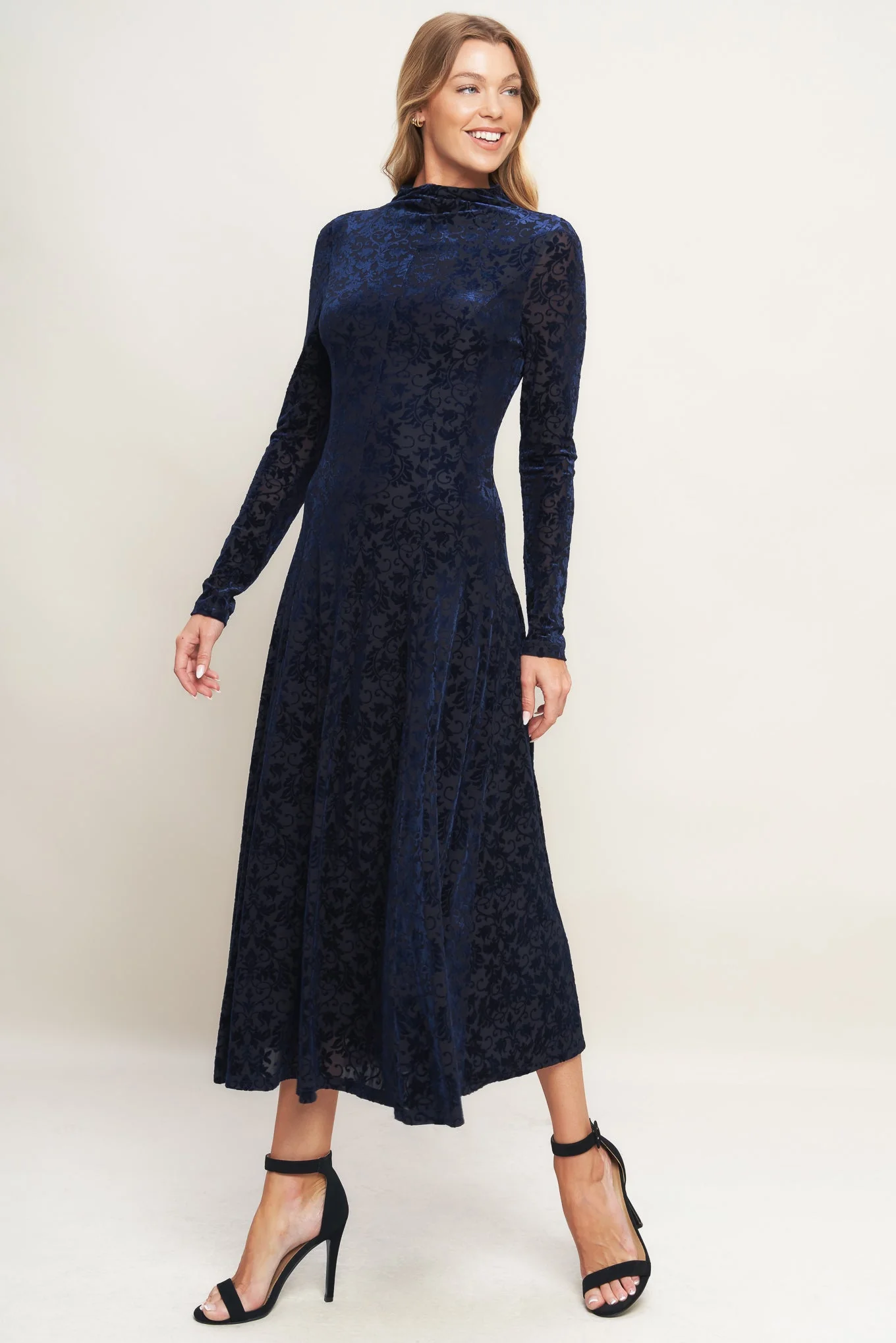 VELVET GALAXY CHARM MIDI DRESS - NAVY - FINAL SALE - Image 4