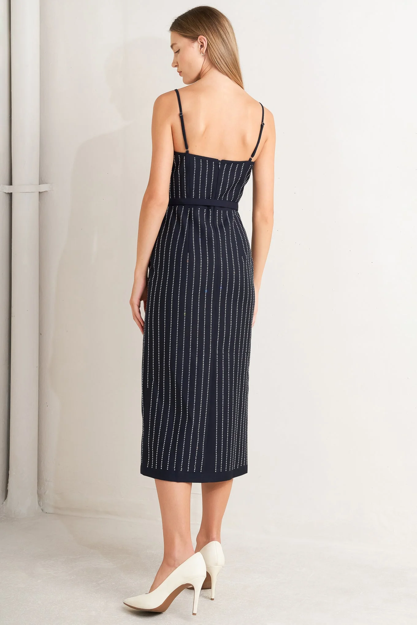 VERTICAL MICRO CRYSTAL NAVY MIDI DRESS - Image 4