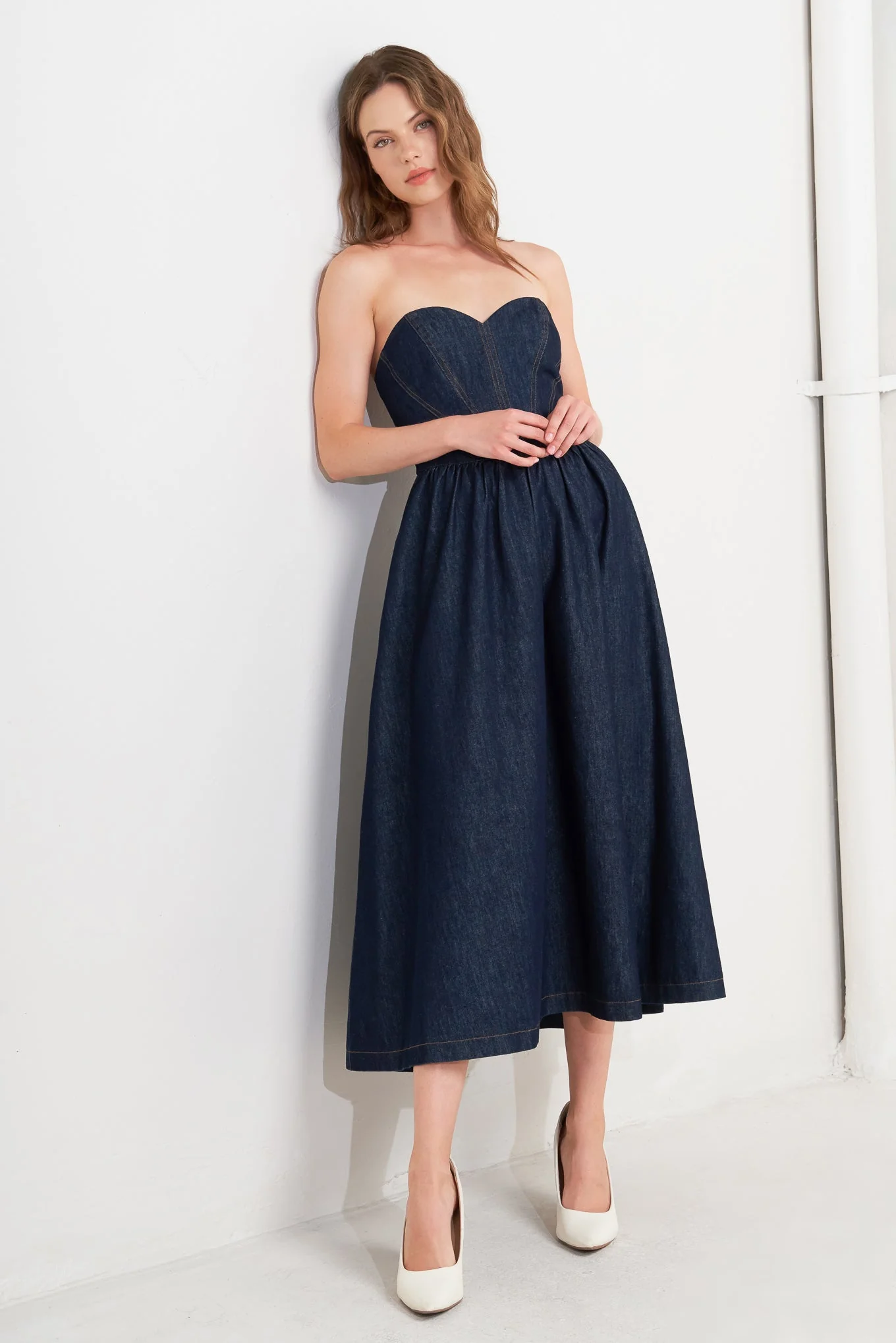 VINTAGE SIREN DARK DENIM MIDI DRESS - Image 4