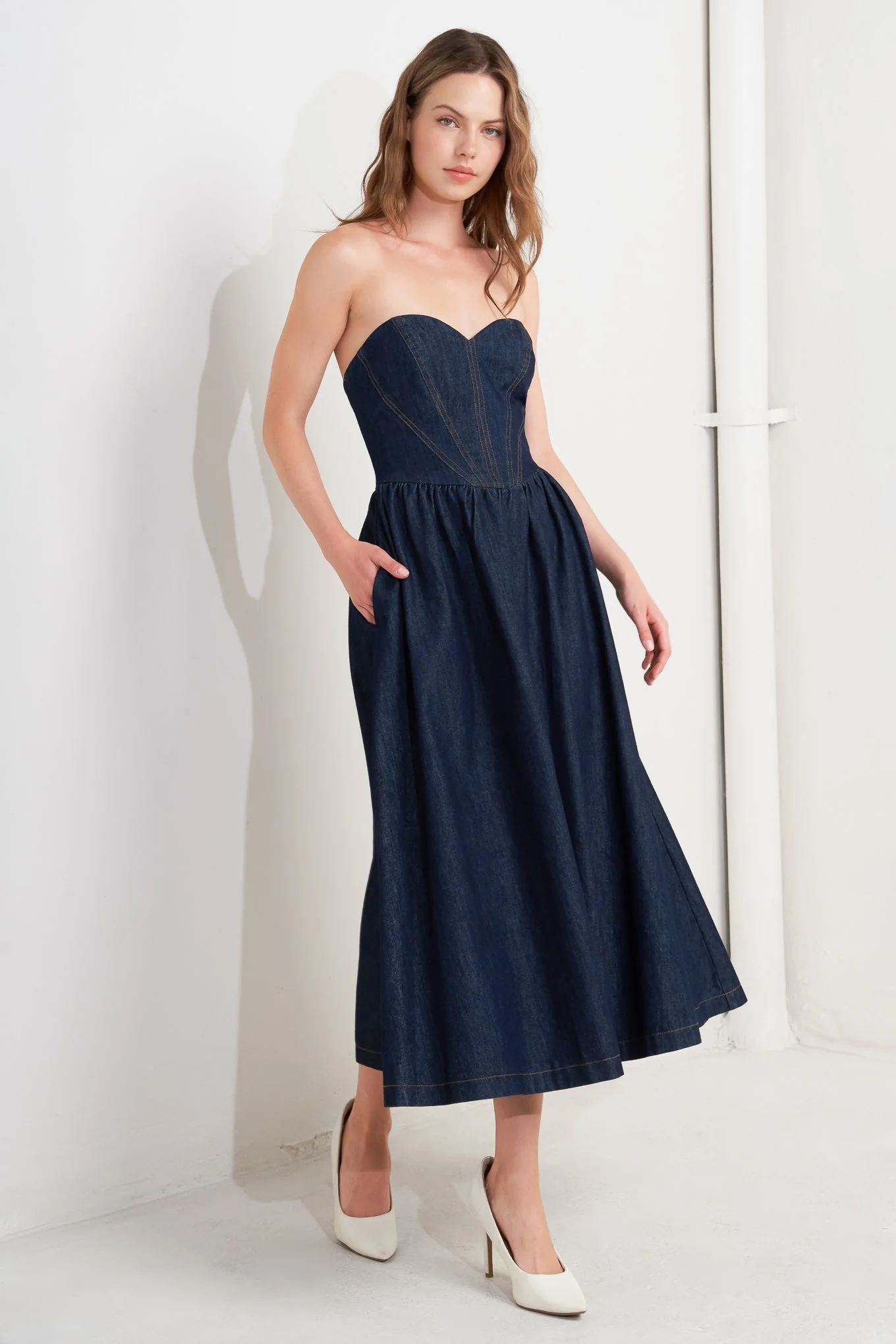 VINTAGE SIREN DARK DENIM MIDI DRESS - Image 5