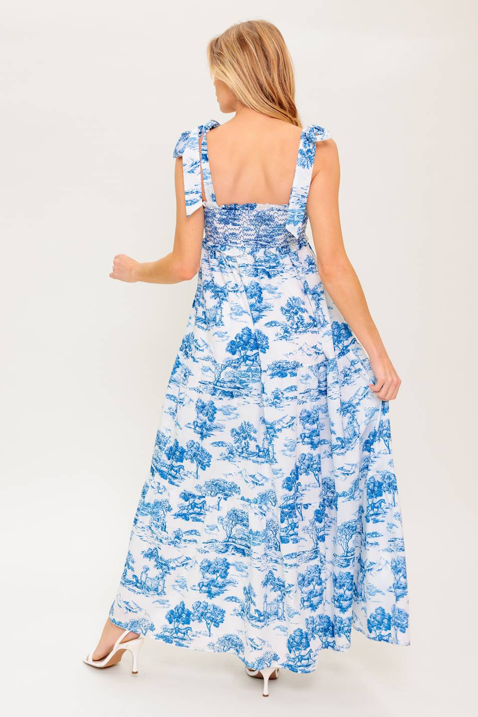 WHEN IN ROME MIDI DRESS - BLUE & WHITE TOILE - Image 2