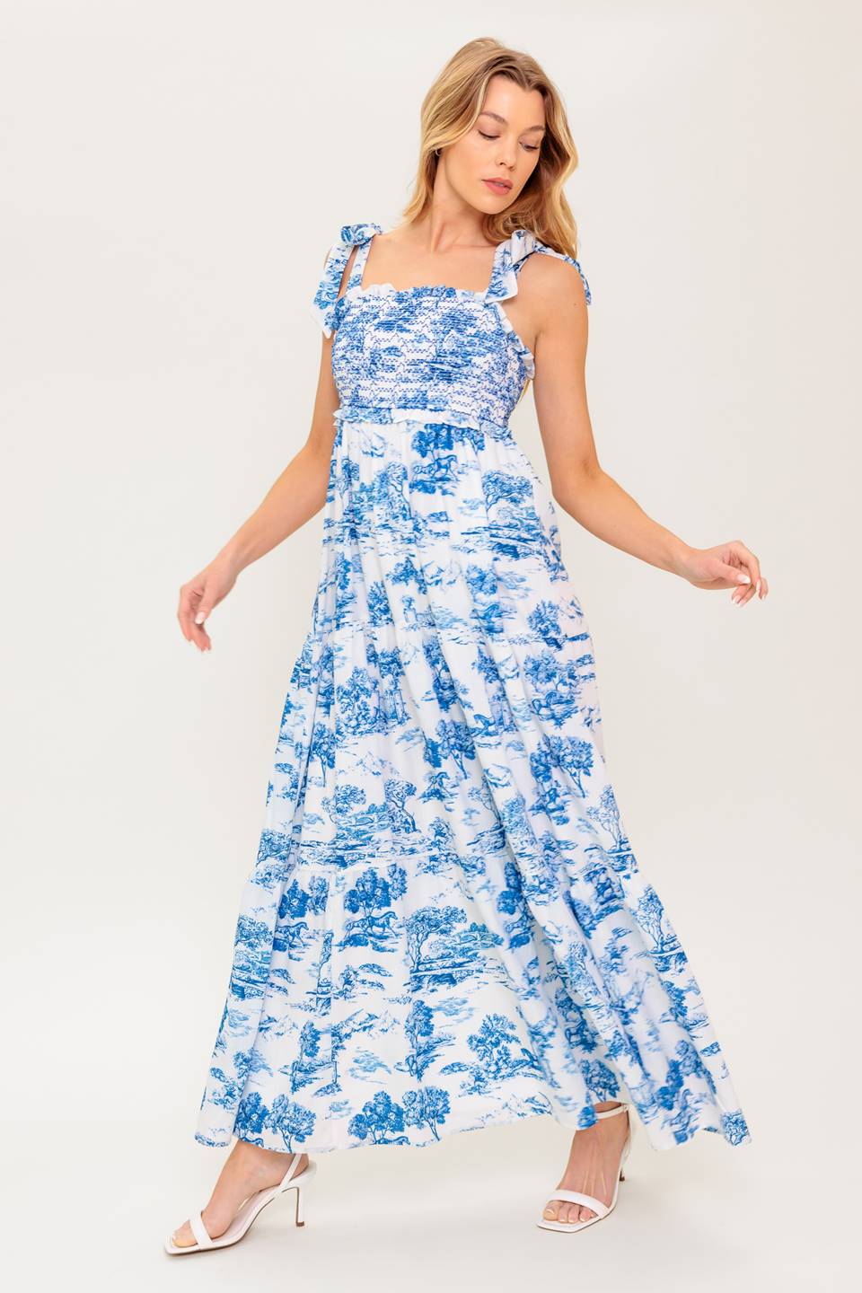 WHEN IN ROME MIDI DRESS - BLUE & WHITE TOILE - Image 7