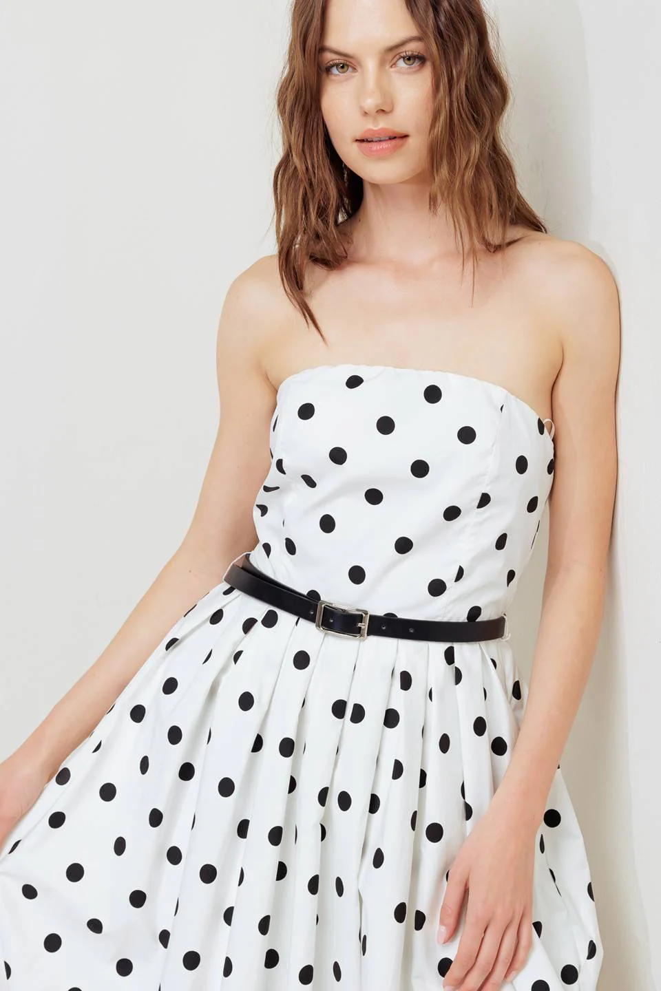 WHITE & BLACK POLKA DOT BUBBLE HEM MIDI DRESS - Image 6