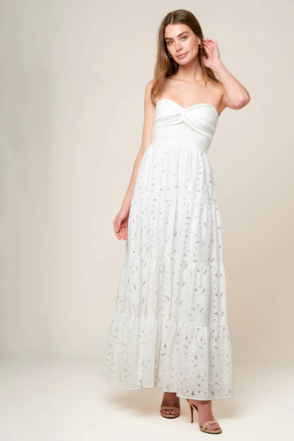 WISHING WELL - STRAPLESS WHITE LACE MAXI DRESS - Image 2