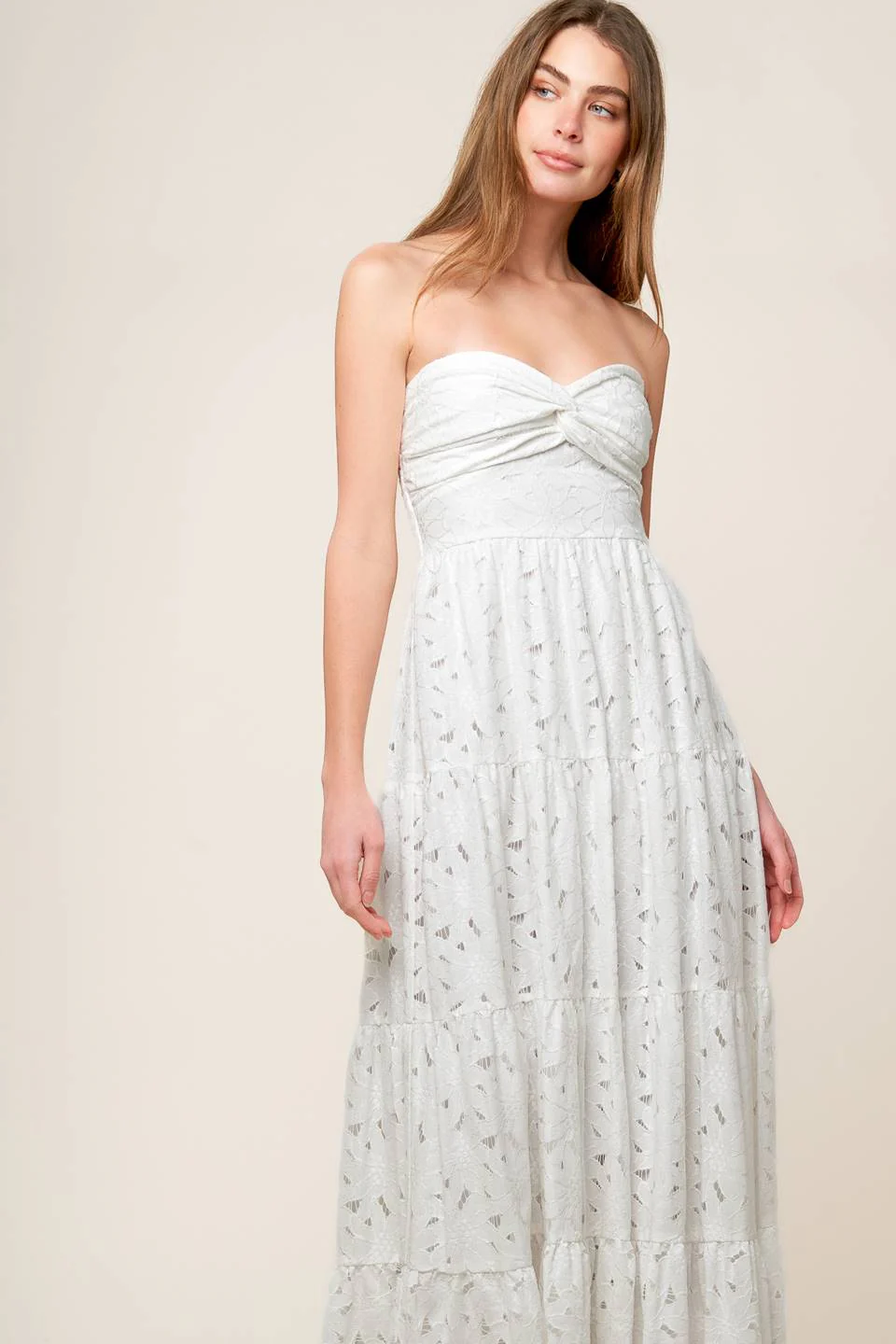 WISHING WELL - STRAPLESS WHITE LACE MAXI DRESS - Image 6