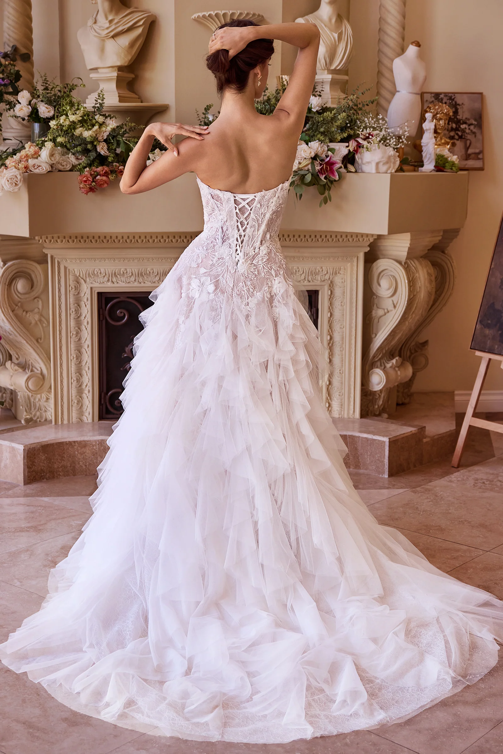 WL016 - Strapless Drop Waist Cascading Wedding Dress - Andrea & Leo - Image 2