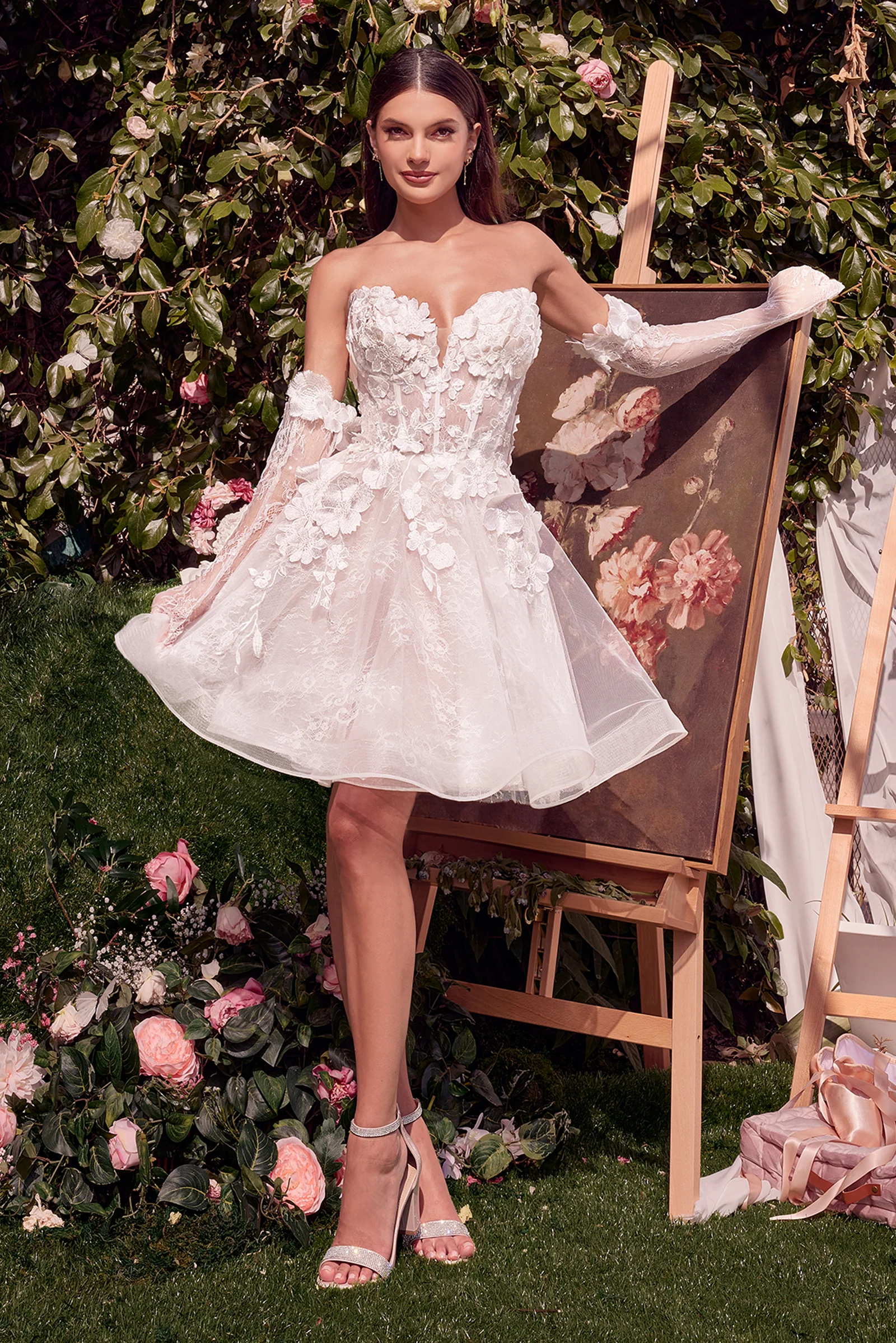 WL020 - Short Floral Appliquéd Bridal Party Dress - Andrea & Leo - Image 2