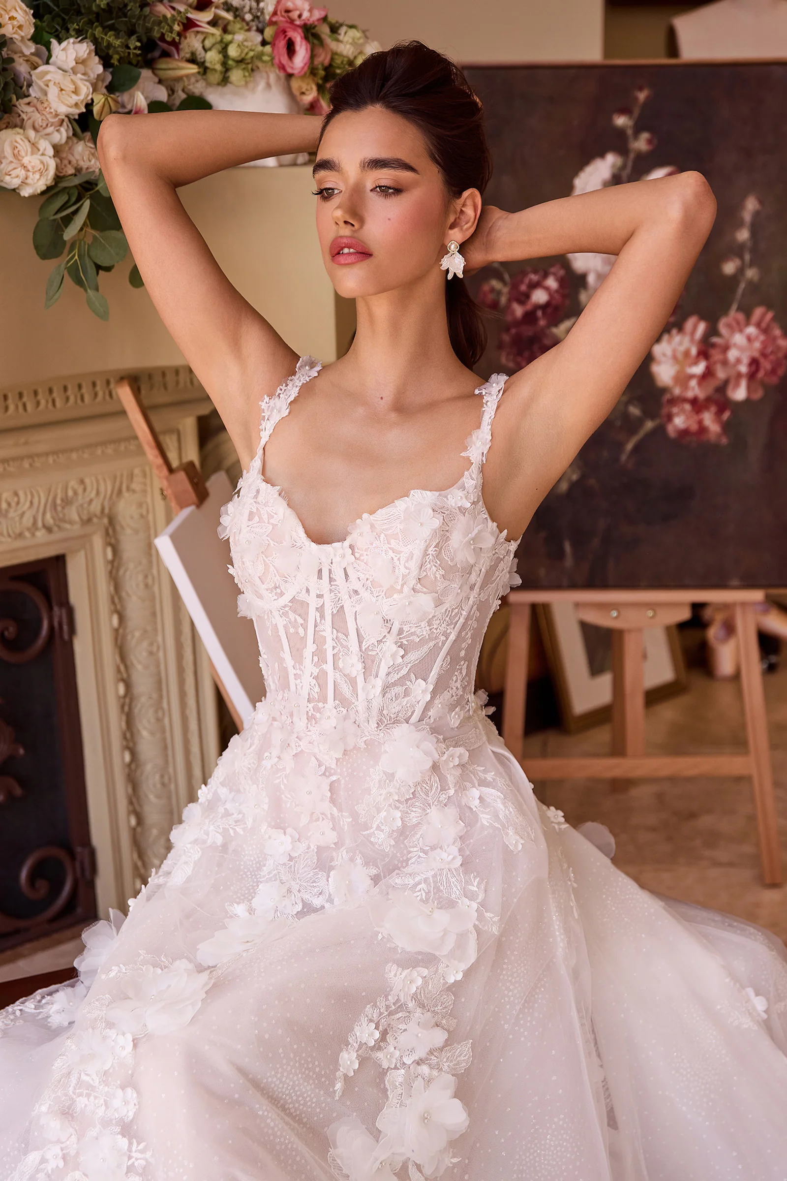 WL045 - Intricate Floral Applique A-Line Tulle Wedding Dress - Andrea & Leo - Image 5