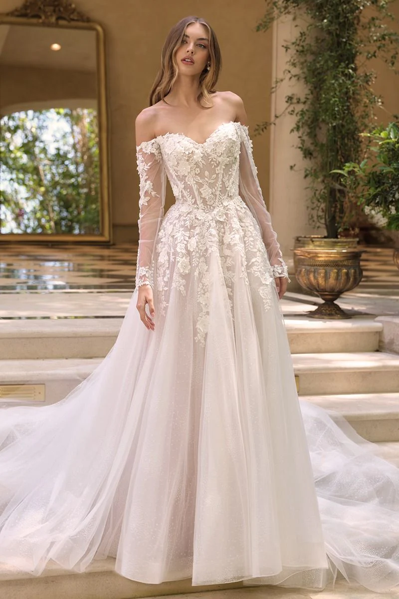 WL067 - Wedding Ball Gown with Sheer Sleeves - Andrea & Leo - Image 2