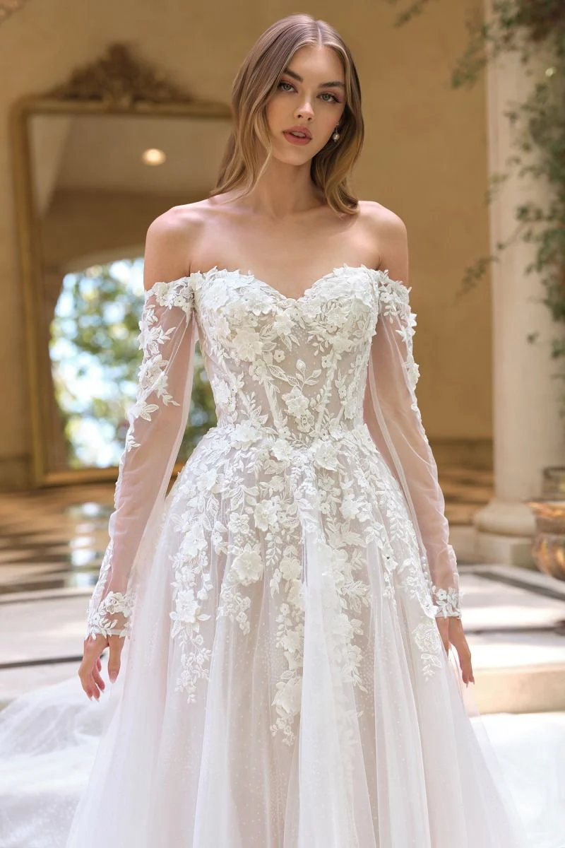 WL067 - Wedding Ball Gown with Sheer Sleeves - Andrea & Leo - Image 3