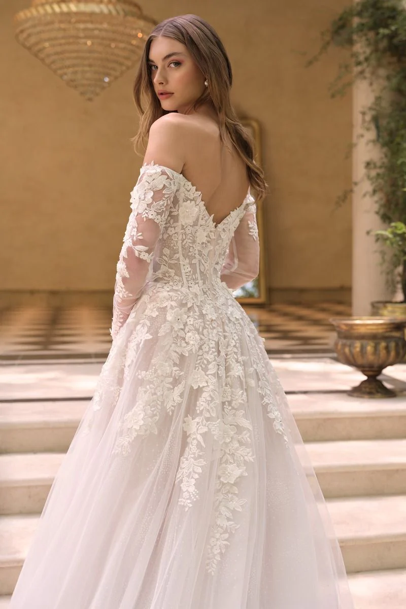 WL067 - Wedding Ball Gown with Sheer Sleeves - Andrea & Leo - Image 5