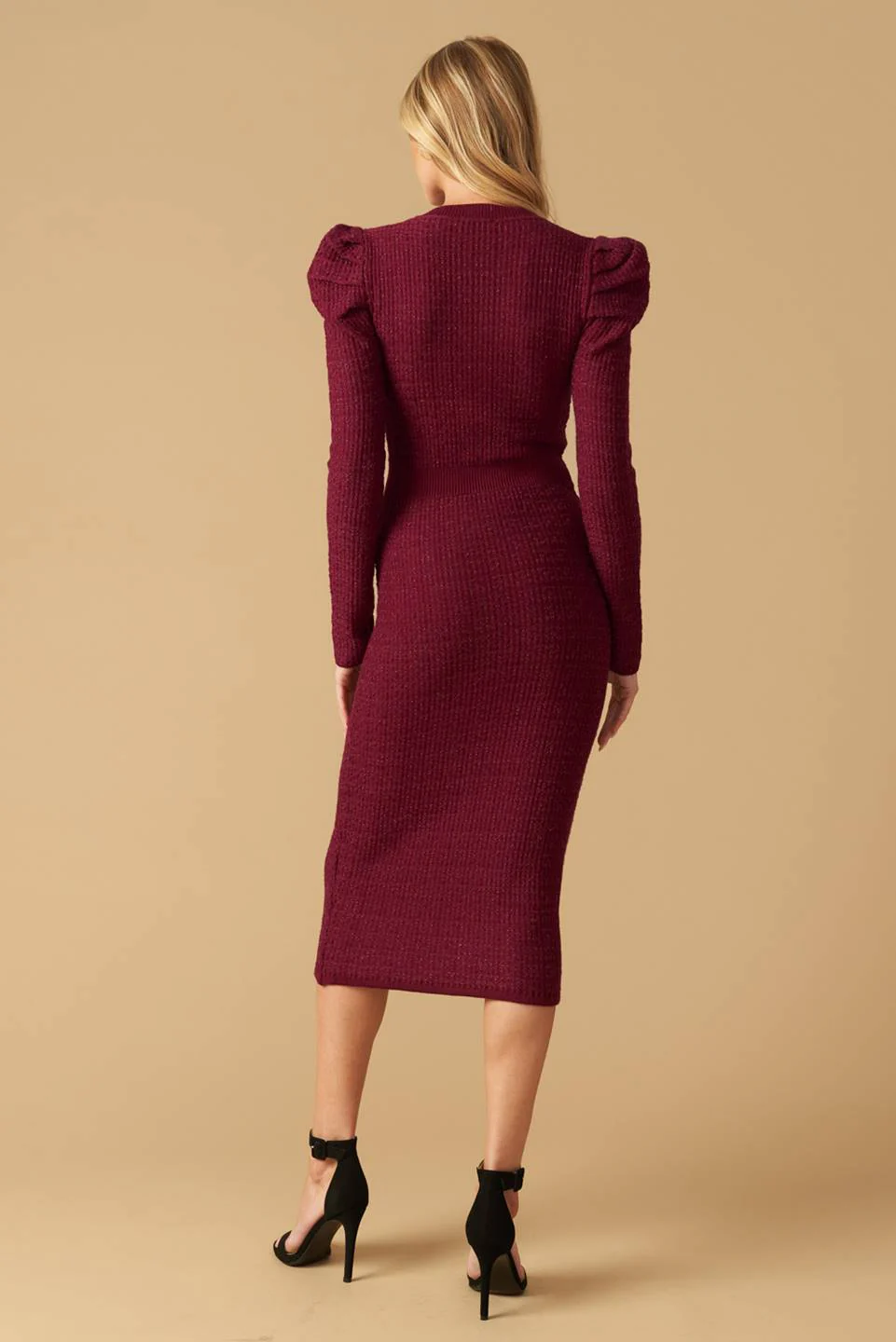 YOUNG LOVE - BURGUNDY - PUFF SLEEVE SWEATER DRESS - FINAL SALE - Image 4