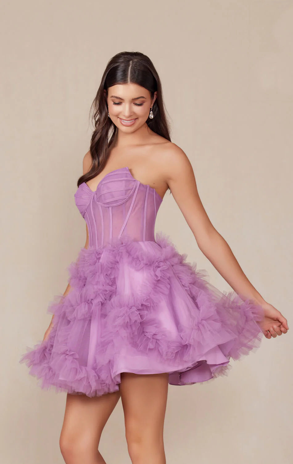 YVONNE RUFFLE SKIRT MINI DRESS - DUSTY LAVENDER - Image 3