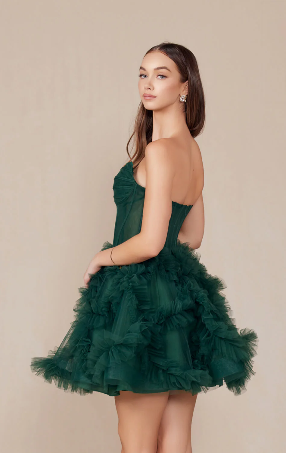 YVONNE RUFFLE SKIRT MINI DRESS - EMERALD - Image 4